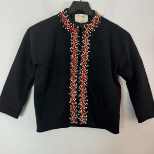 Barbara Lee Passport Collection FurBlend Beaded Hand Decorated Cardigan Size 36